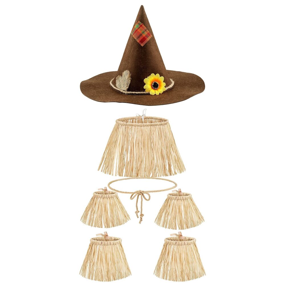 5337 7 Pieces Scarecrow Costume Set Include Raffia Scarecrow